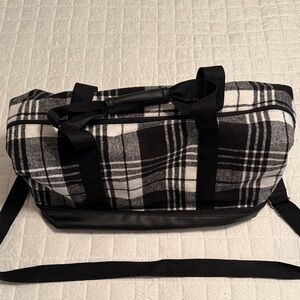 DSW Black and White Plaid Overnight  Bag